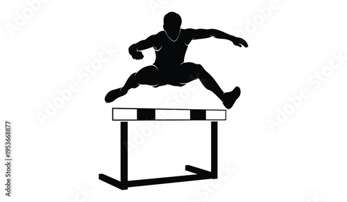Athlete silhouette jumping over hurdle in track and field event