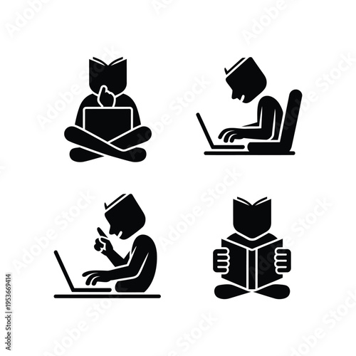 Four different ways of engaging with digital and traditional learning world book day, world book day 2026, book day ,book day vector, book day set icons, book day vector icons