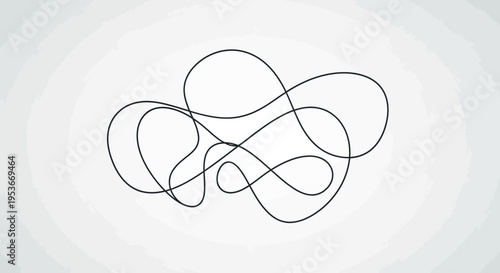 Abstract Continuous Tangled Line Drawing Graphic. Complex Wavy Scribble Pattern Representing Confusion, Thought, or Connection.