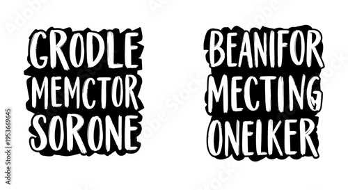 Unique hand-drawn black and white typography design element with chunky, irregular letters and cutout effect for creative projects