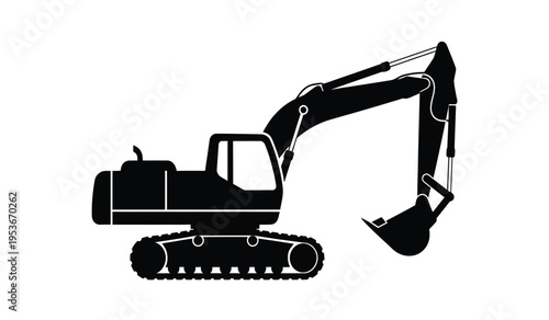 Silhouette of a black excavator on a white background heavy machinery silhouette