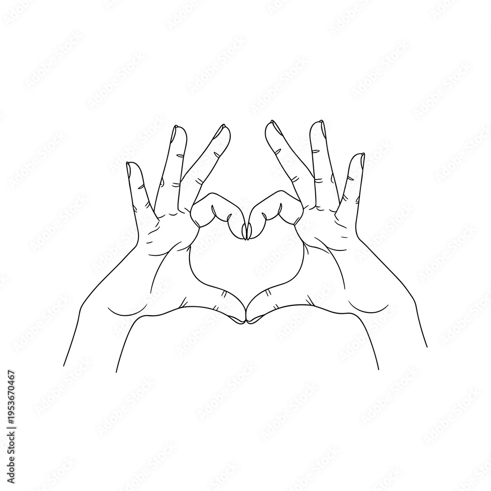 Fototapeta premium Line art illustration of two hands forming a symmetrical heart shape