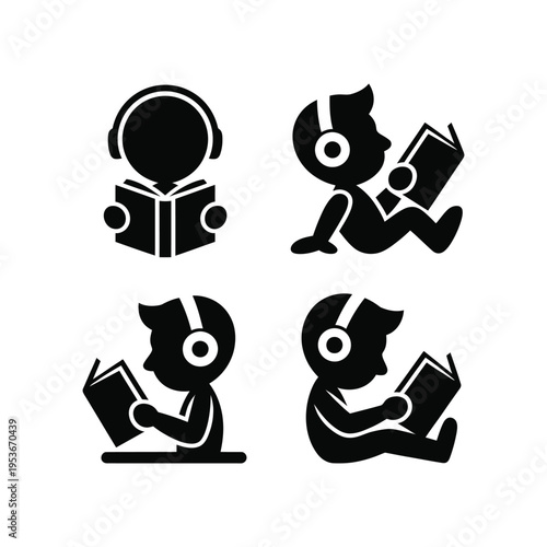 Creative icons of people engaging with audio books and reading materials world book day, world book day 2026, book day ,book day vector