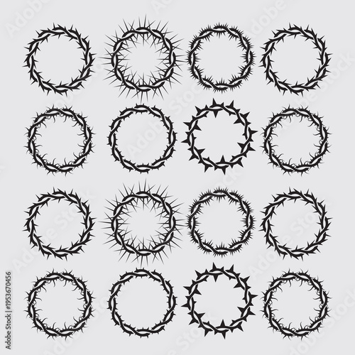 Set of Crown of Thorns Vector Illustrations