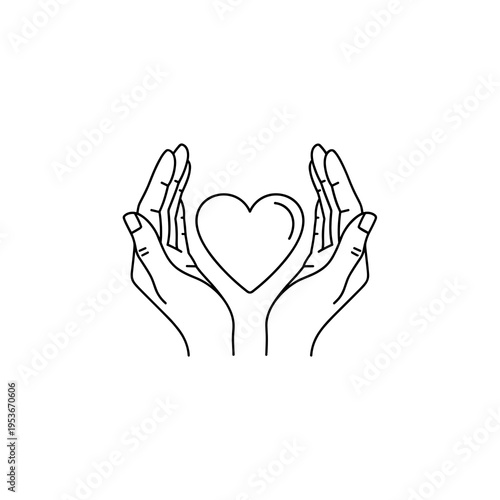 Outline of hands cupping a heart for healthcare and protection