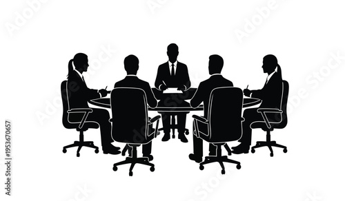 Business meeting in a conference room with silhouette of people sitting around a table