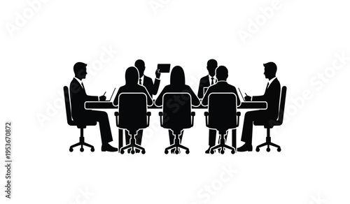 Business meeting with people sitting around a table in silhouette