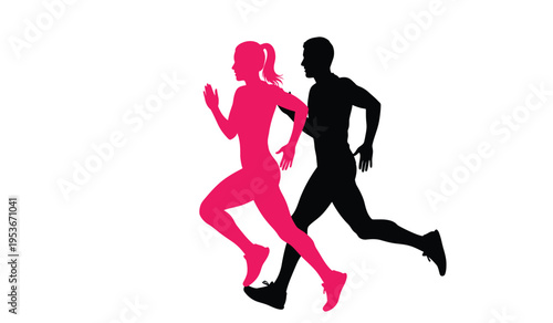 Running together a silhouette of a man and woman jogging side by side in fitness and friendship