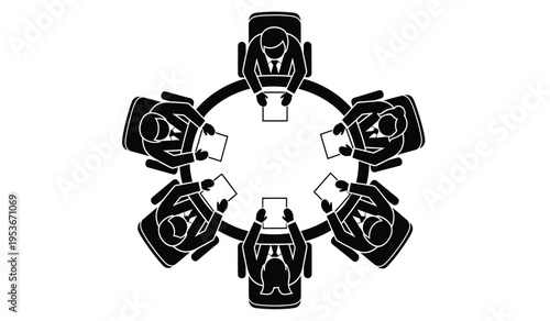 Silhouette of four robotic arms arranged in a circular formation with central axis