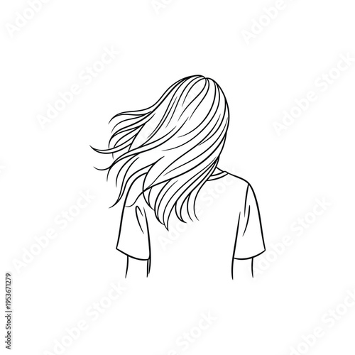 Back View Woman with Long Hair Elegant Female Portrait Line Art Vector illustration.
