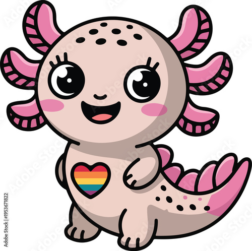 Cute axolotl cartoon with rainbow heart