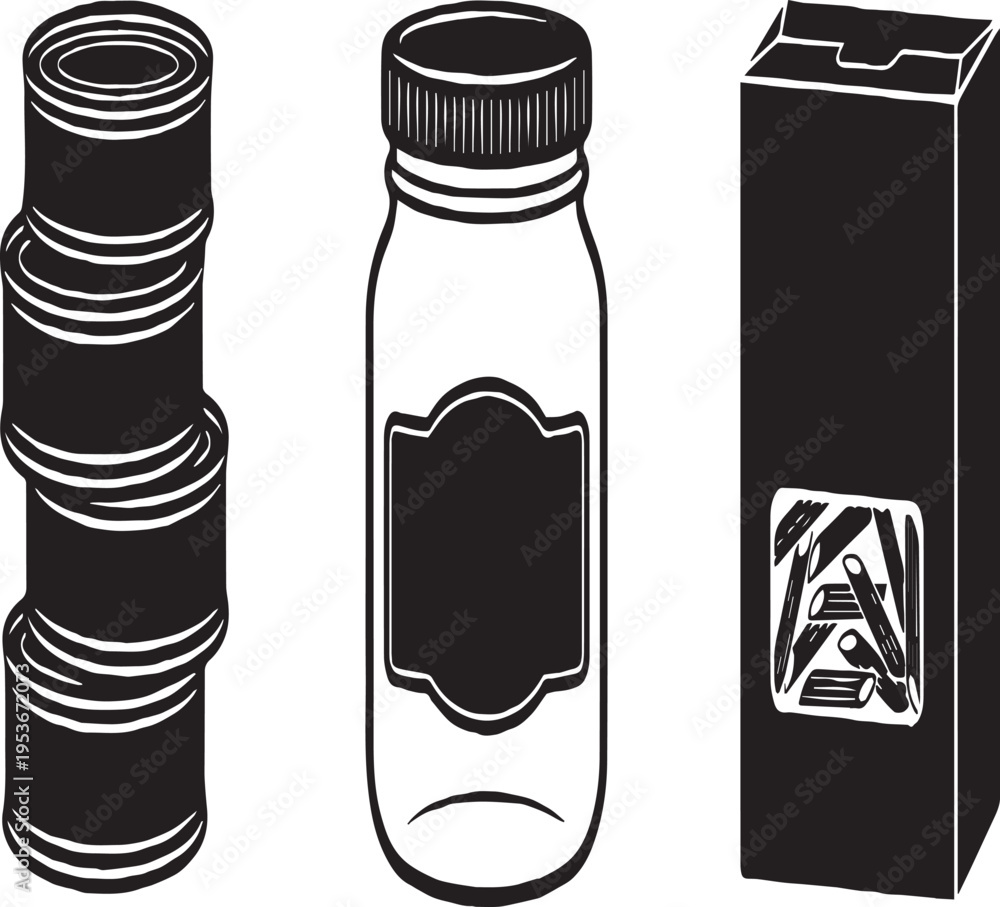 Fototapeta premium Canned Food Silhouettes Pantry Staple Vectors