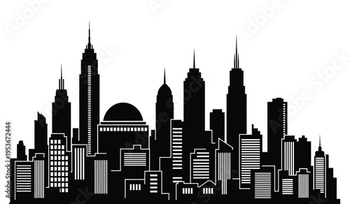 City skyline silhouette with tall skyscrapers and modern architecture