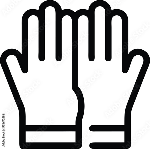 Pair of Black Outline Gloves with White Background