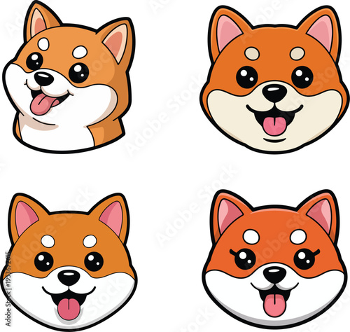 Cute shiba inu dog cartoon face set
