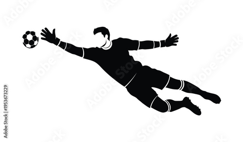 Silhouette of a soccer goalkeeper diving to catch a ball in mid air athletic silhouette