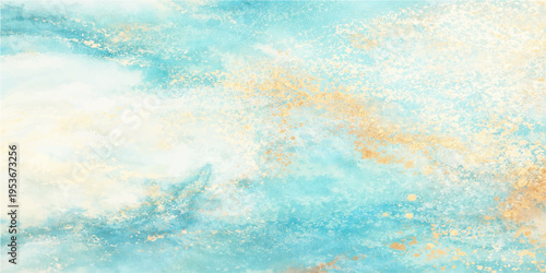 Abstract watercolor paints with a calming blend of blue, beige and gold, evoking tranquility and artistic expression, perfect for adding a touch of elegance to any design. 