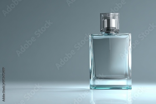 Wallpaper Mural Elegant clear glass perfume bottle with silver cap on a reflective surface, showcasing sophisticated fragrance design Torontodigital.ca