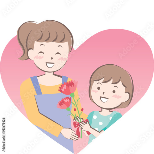 母の日にカーネーションを渡す女の子