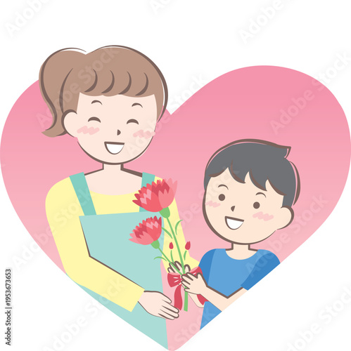 母の日にカーネーションを渡す男の子