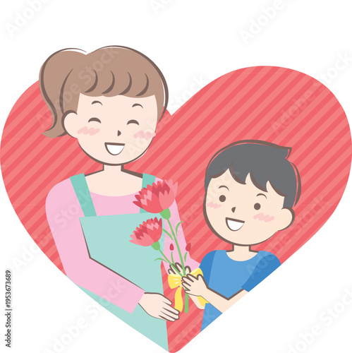 母の日にカーネーションを渡す男の子