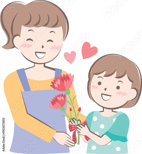 母の日にカーネーションを渡す女の子