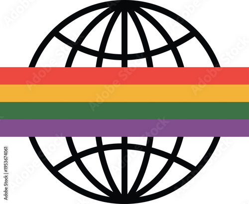 Global Network Globe with Rainbow Stripe Banner