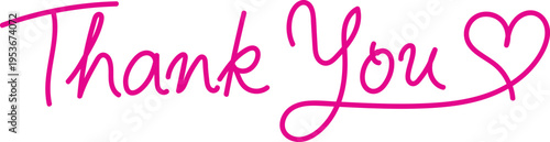 Pink handwritten thank you text with heart