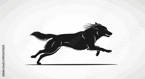 Powerful Black Wolf Running Silhouette Vector Illustration. Wild Canine Animal in Full Stride, Isolated Graphic Design Element