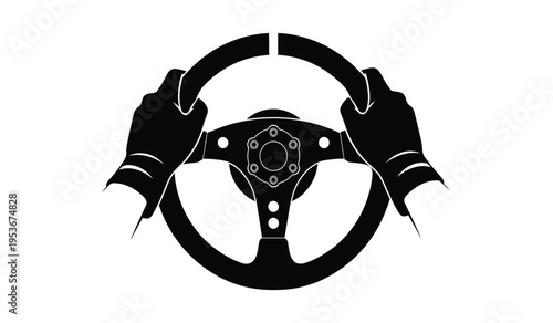 A silhouette of a steering wheel with hands gripping it tightly symbolizing control and driving