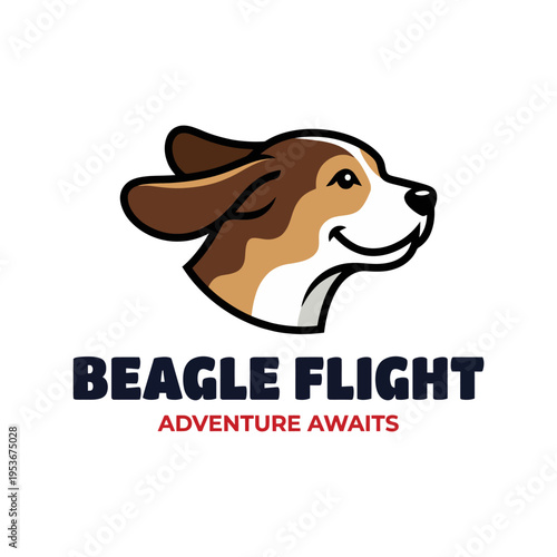 This delightful illustration portrays a beagle with its ears flapping in the breeze, capturing the essence of adventure and joy while conveying a sense of exploration.