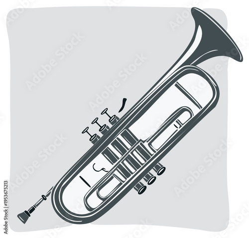 Illustration of a trumpet musical instrument with a simple gray background