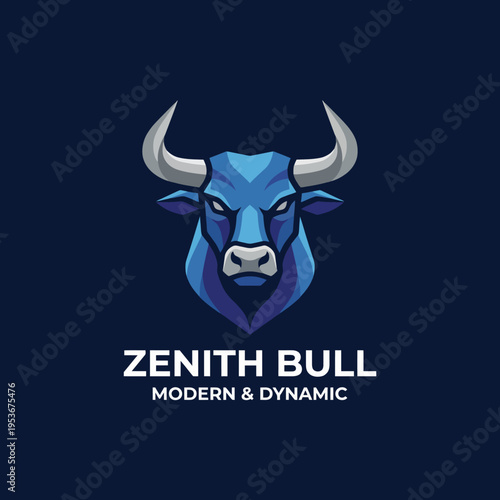 A striking blue bull illustration showcasing strength and determination. Ideal for sports teams, branding, or businesses wanting to convey power and dynamism.