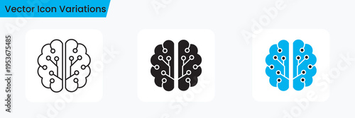 Artificial Intelligence Brain Circuit Icon Set in Modern Style