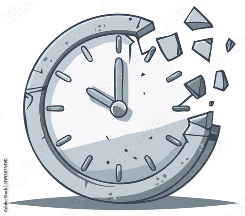 Cracked and Shattering Clock Symbolizing Time's Passage and Decay