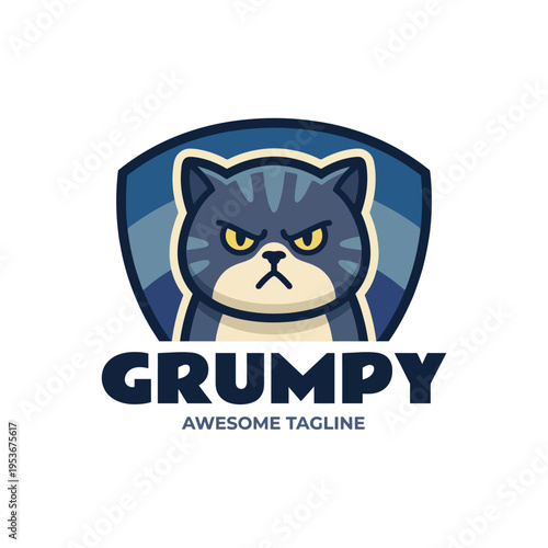 A unique logo showcasing a grumpy cat face, encapsulating a sense of humor and attitude, making it ideal for a brand with a playful twist on personality.