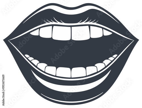 Stylized open mouth with visible teeth, a graphic design element