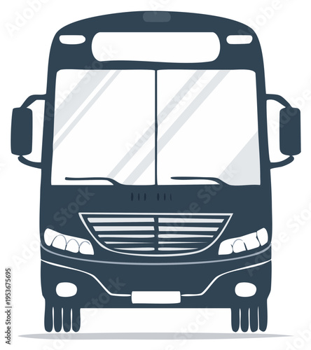 Front view of an illustrated modern bus ready to transport passengers, travel concept.