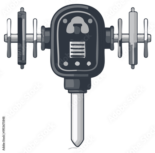 Retro mechanical meter device with spinning dials and metal stake for measuring something abstract
