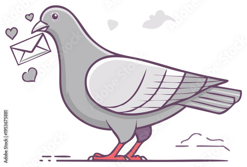Messenger Pigeon Carrying Love Letter and Hearts Delivering Sweet Message