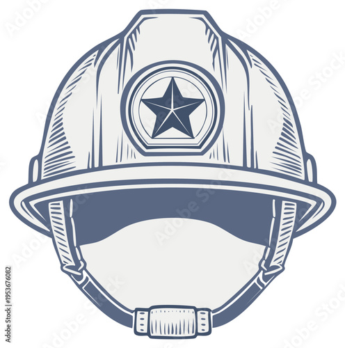 Vintage Style Firefighter Helmet with Star Emblem Vector Illustration