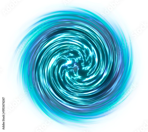 Blue LED portal tunnel on transparent white background, futuristic vortex.
