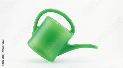 Green Plastic Gardening Watering Can Isolated on White Background