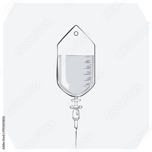 Medical intravenous drip bag delivering fluid for patient care and treatment
