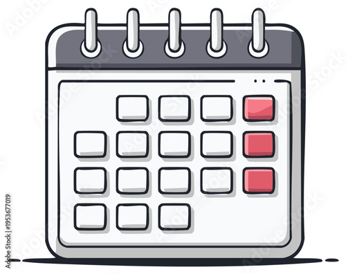 Flat illustration of a desk calendar with marked days in red, symbolizing dates and planning