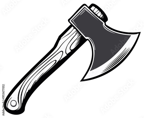 Black and white illustration of a classic axe