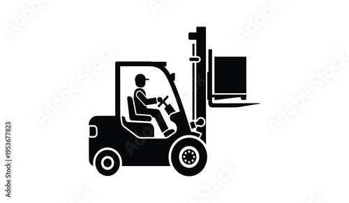 Silhouette of a person operating a forklift with a pallet industrial equipment silhouette