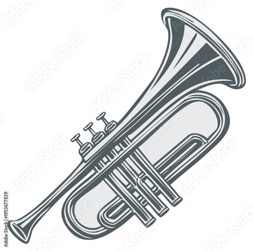 Classic trumpet musical instrument graphic illustration isolated on white background