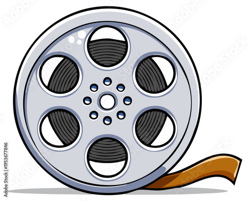 Vintage film reel with wound tape cinematic retro equipment for motion picture production