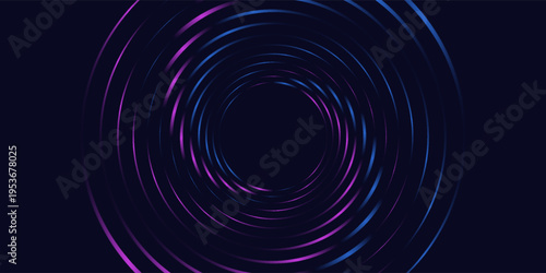 Blue abstract background with spiral circle lines, technology futuristic template. Vector illustration.